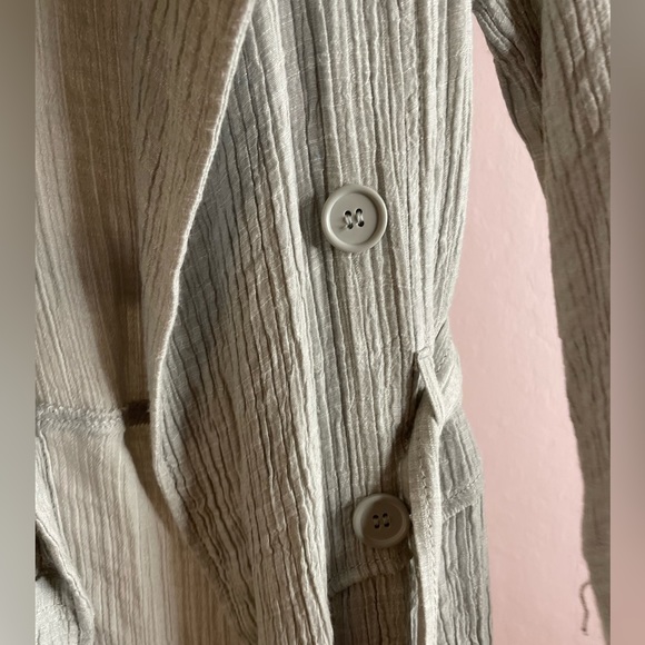 Max Studio London Light Grey Crinkled Belted Double Breasted Duster Dress Size M - Picture 5 of 12